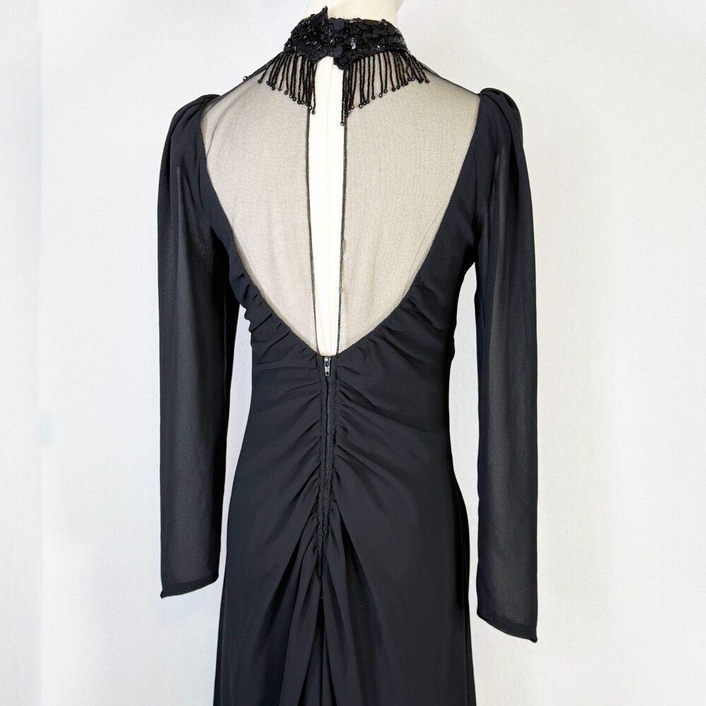 Vintage | New Leaf California Samir | Black Party Glam Goth Choker Dress | Sz 8 - Picture 9 of 12